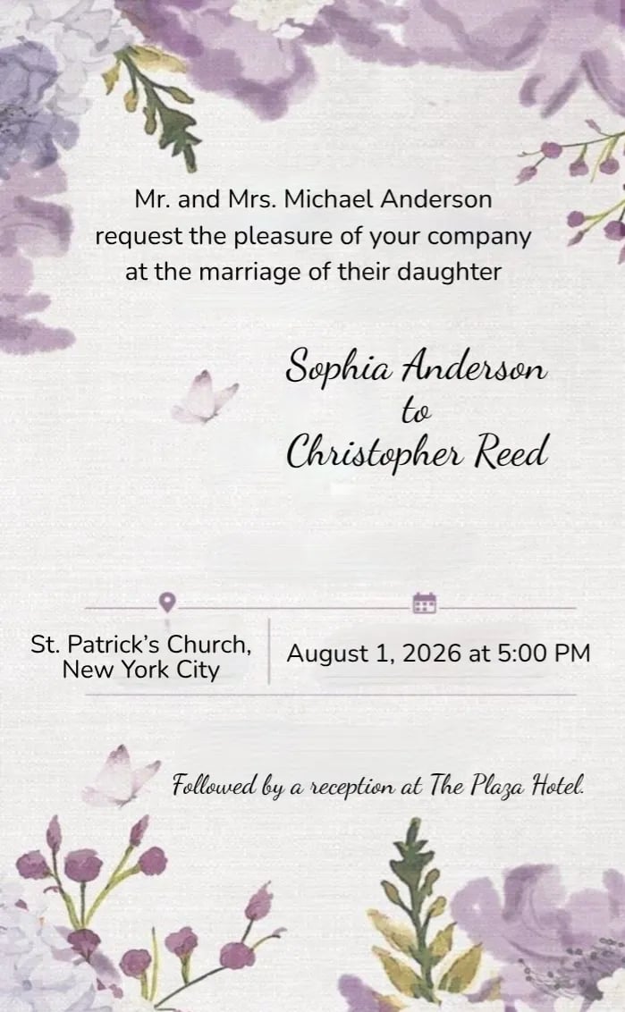 Invitation card purple watercolor - wedding