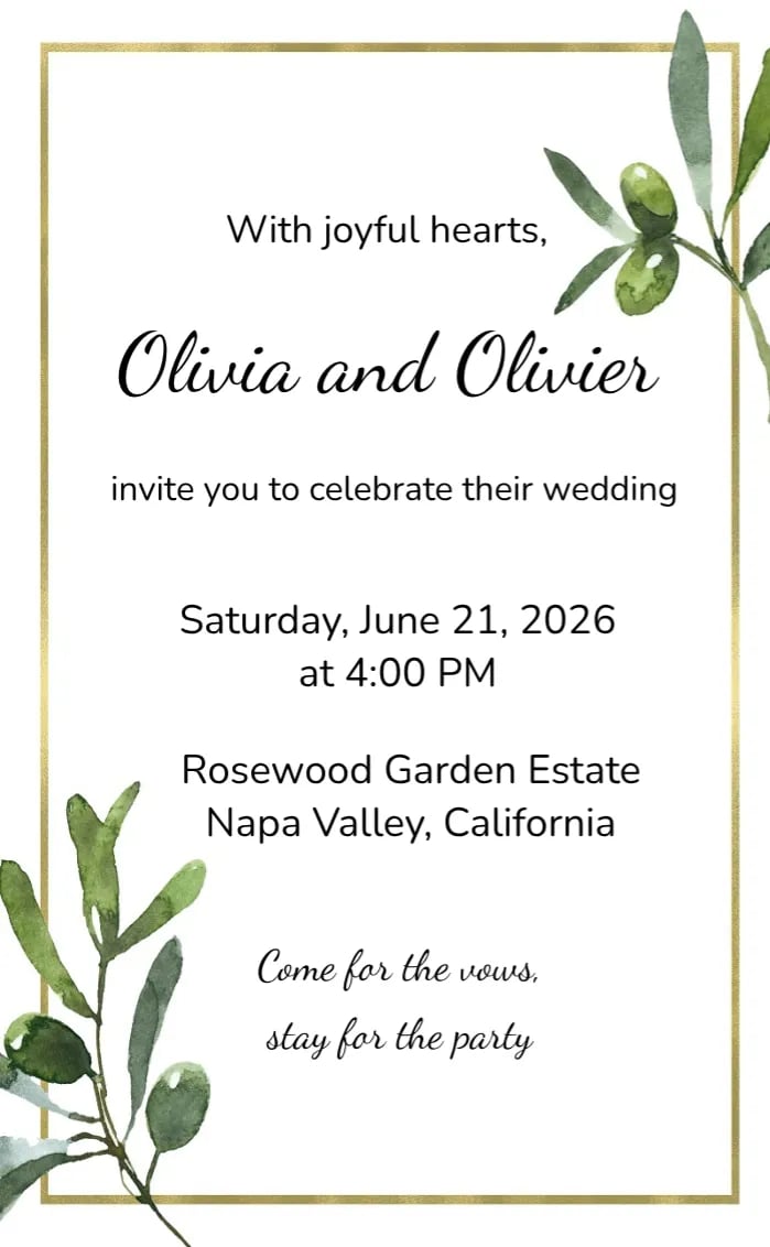 Invitation card olive wedding - wedding