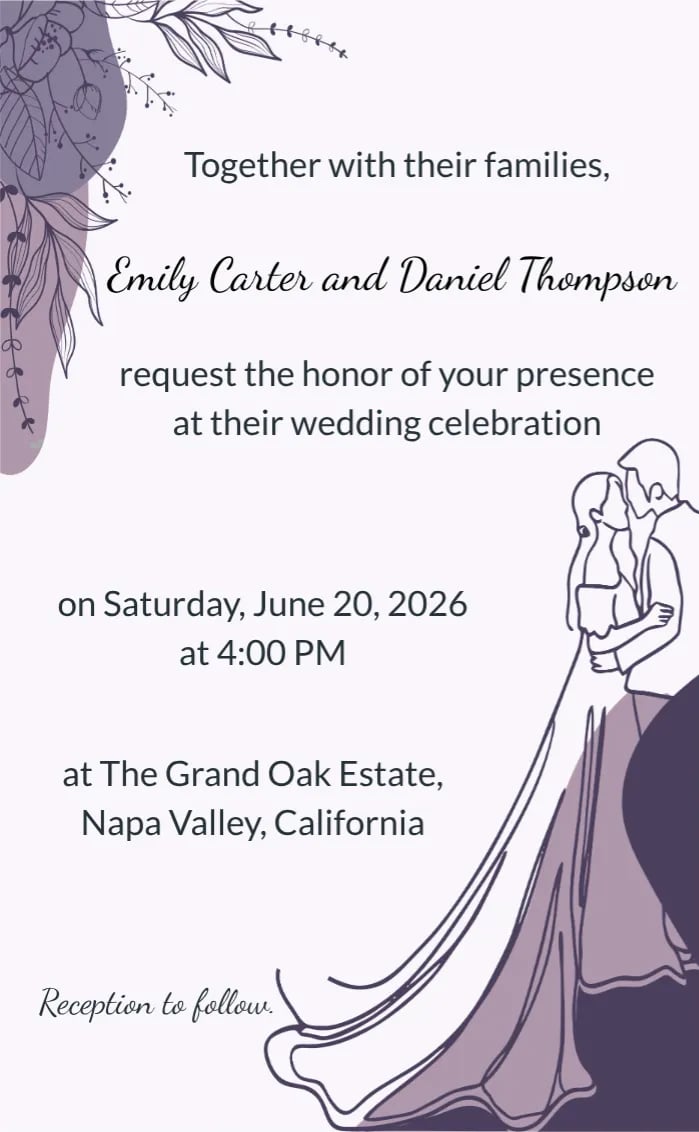 Invitation card violet - wedding