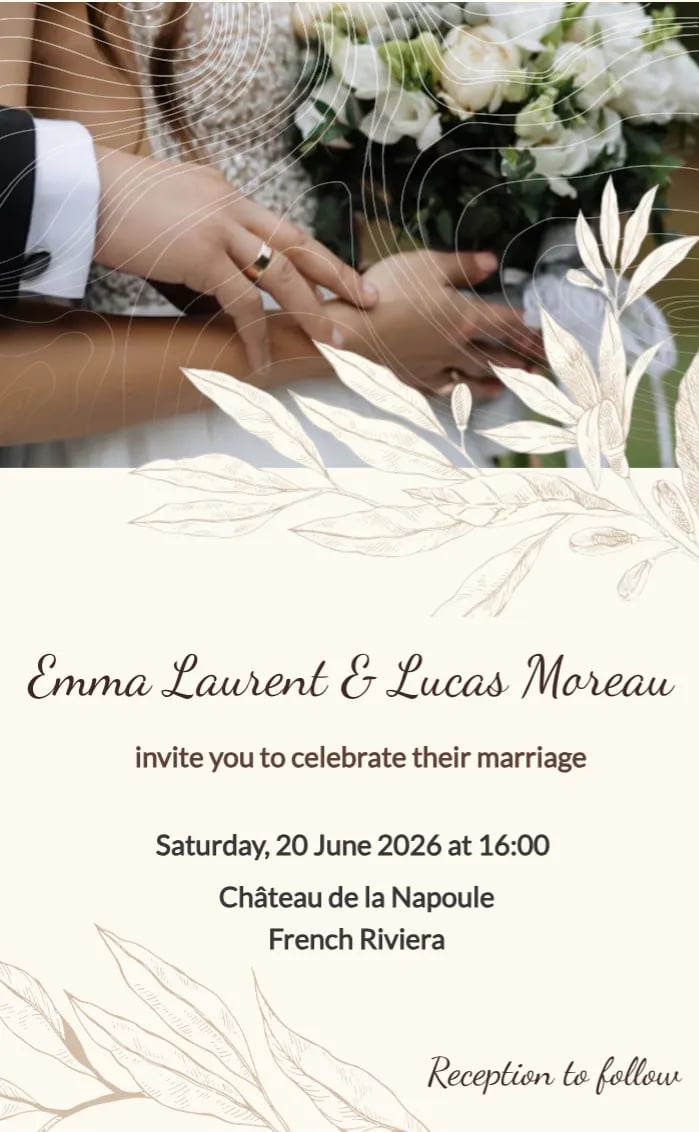 Invitation card leaf - wedding