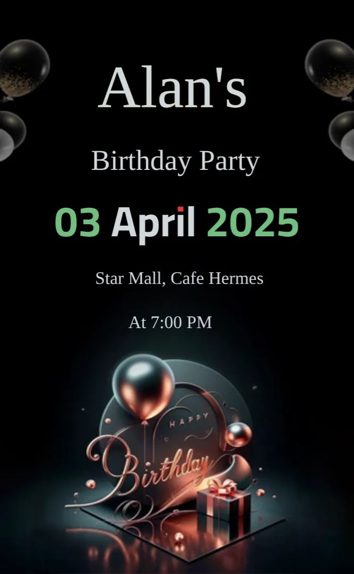 Invitation card black theme invite - birthday