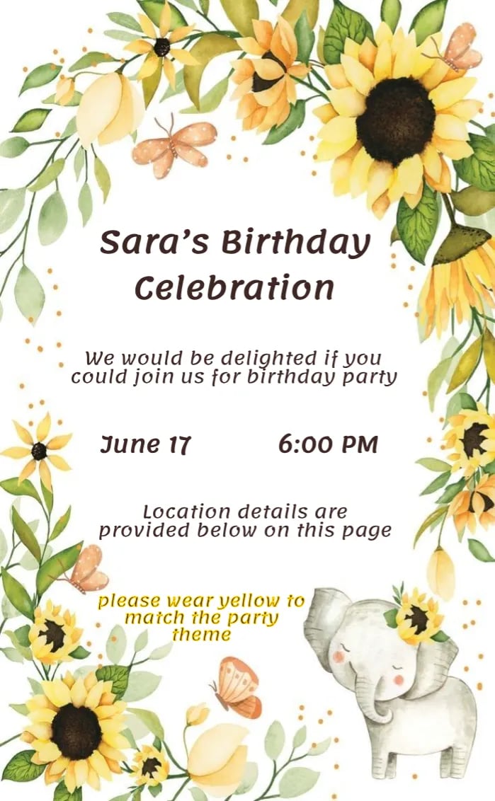 Invitation card hbd sunflower - birthday