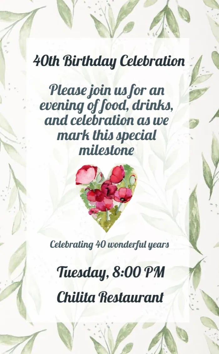 Invitation card 40th birthday - birthday