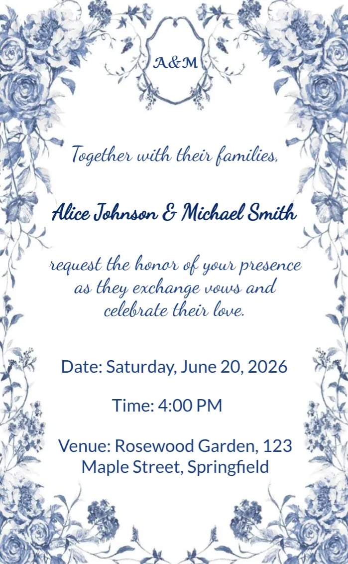 Invitation card blue rose - wedding