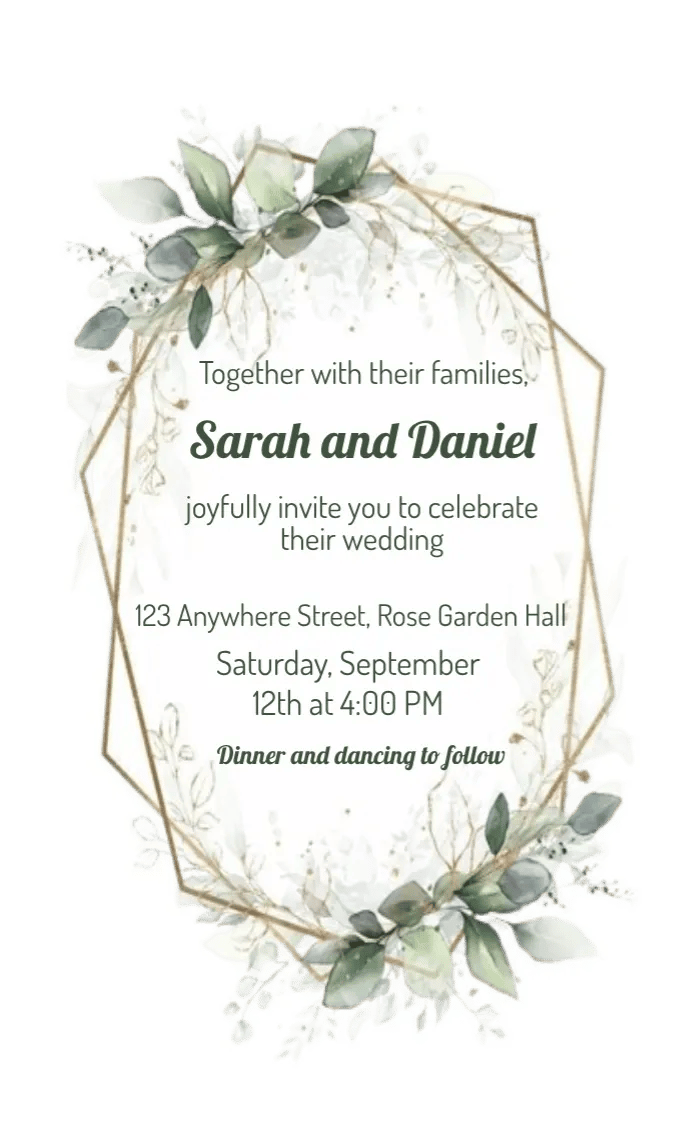 Invitation card green leaves - wedding